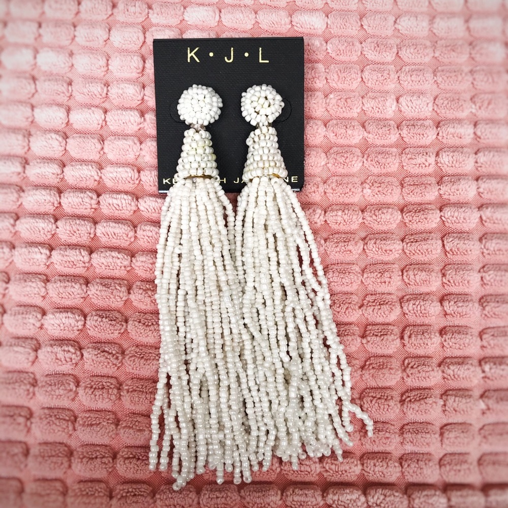 NEW Kenneth Jay Lane Beaded Tasseled Earrings